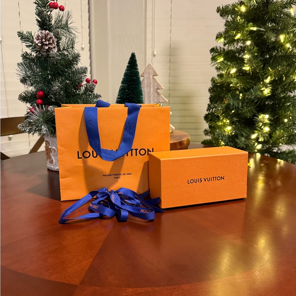 Louis Vuitton Orange Set with Blue Accents Box, Gift Bag and Ribbon